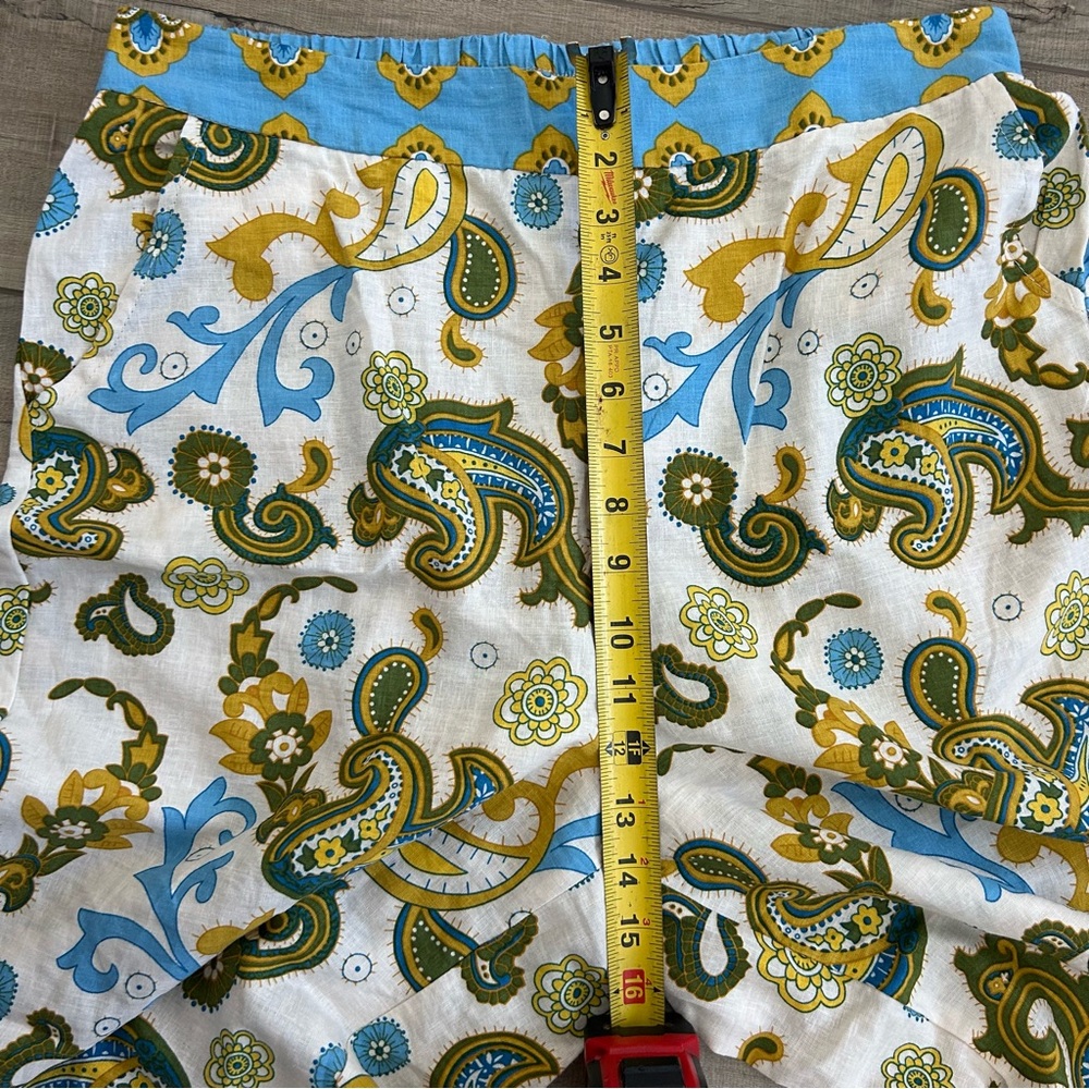 Haute Hippie High Rise Wide Leg Palazzo Boho Linen Blue Cream Pants NWOT L - Picture 8 of 9